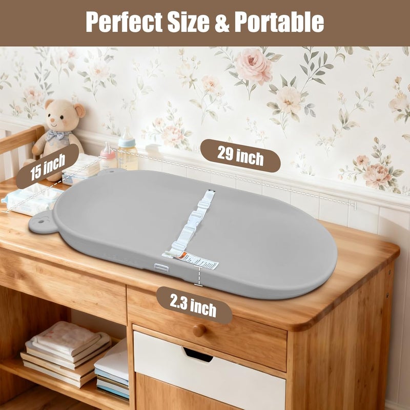 FLEUFAB Waterproof Baby Changing Pad, Lightweight and Portable Changing Table with Strap for Changing Diaper, Dresser, Changing Table, Bed, Wipeable Changing Pad, Grey - Image 4